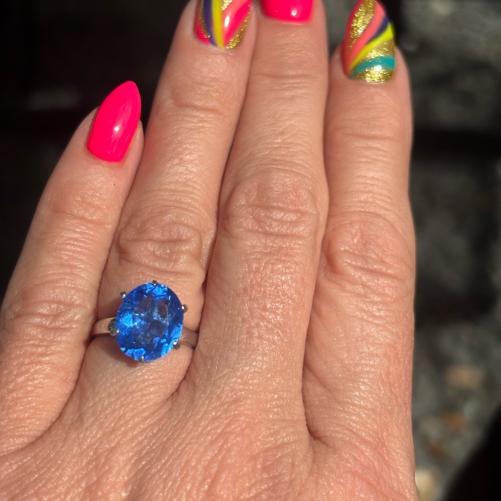 Elegant Blue Gemstone Ring sterling silver 925 size 6